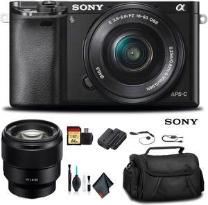 Sony Alpha a6000 Mirrorless Camera with 16-50mm Lens Black With Sony FE 85mm Lens, Soft Bag, Additional Battery, 64GB Memory Card, Card Reader , Plus Essential Accessories
