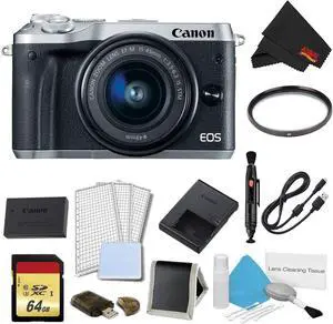 Canon EOS M6 Mirrorless Digital Camera with 15-45mm Lens (Silver) Plus Bundle - Intl Model