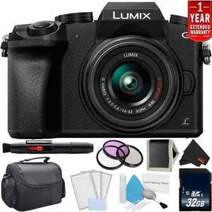 Panasonic Lumix DMC-G7 Mirrorless Digital Camera with 14-42mm Lens - Bundle with 1 Year Extended Warranty, 32GB Memory Card, Professional Filter Kit + More