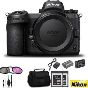 Nikon Z7 Mirrorless FX-Format Digital Camera (Body Only) - Bundle 2x  64GB Memory Card  + EN-EL15 Li-on Battery + External Rapid Charger + 72mm 3 Pc Filter Kit and MORE - Intl Model