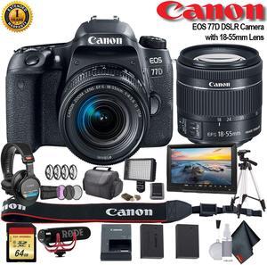 Canon EOS 77D DSLR Camera with 18-55mm Lens (Intl Model) (1892C016) W/ Bag, Extra Battery, LED Light, Mic, Filters, Tripod, Monitor and More - Professional Bundle