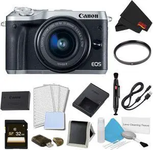 Canon EOS M6 Mirrorless Digital Camera with 15-45mm Lens (Silver) Advanced Bundle - Intl Model