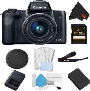 Canon EOS M50 Mirrorless Digital Camera with 15-45mm Lens (Black) Basic Bundle w/ 32GB Memory Card - Intl Model