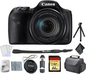 Canon PowerShot SX540 HS Digital Point and Shoot Camera Bundle with Replacement Battery + 64GB Memory Card + Flexible Tr
