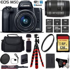 Canon EOS M50 Mirrorless Digital Camera with 15-45mm Lens + Flexible Tripod + UV Protection Filter + Professional Case + Card Reader - International Version