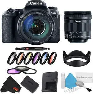Canon EOS 77D DSLR Camera with 18-135mm Lens Bundle w/ 9 Piece Filter Kit + Bonus 10-18mm Lens (Intl Model)