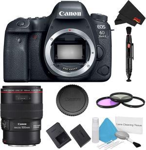 Canon EOS 6D Mark II DSLR Camera (Body Only) 3 Piece Filter Bundle + Bonus EF 100mm f/2.8L Macro IS USM Lens - Intl Model