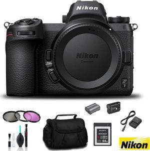 Nikon Z 7 Mirrorless FX-Format Digital Camera (Body Only)  - Bundle 64GB Memory Card  + EN-EL15 Li-on Battery + External Rapid Charger + 72mm 3 Pc Filter Kit and MORE - Intl Model