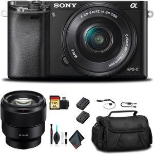 Sony Alpha a6000 Mirrorless Camera with 16-50mm and 55-210mm Lenses ILCE6000Y/B With Sony FE 85mm Lens, Soft Bag, Additional Battery, 64GB Memory Card, Card Reader , Plus Essential Accessories