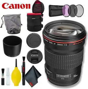 Canon EF 135mm f/2L USM Lens (Intl Model) w/ Filter Kit + Lens Case Bundle