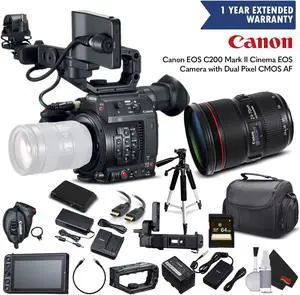 Canon EOS C200 Cinema Camera 2215C002 & 24-70mm f/2.8L II USM Lens with Memory Card, Case, Tripod, and Extended Warranty - Starter Bundle