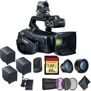 Canon XF405 UHD 4K Camcorder with Dual-Pixel Autofocus - Bundle with 2x Canon Battery + 64 GB Memory card+ Filter Kit and More