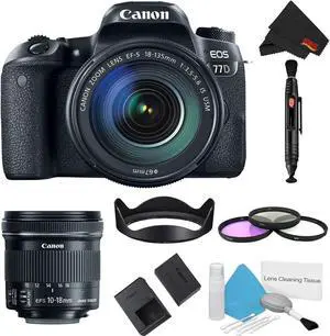 Canon EOS 77D DSLR Camera with 18-135mm Lens Bundle w/ 3 Piece Filter Kit + Bonus 10-18mm Lens (Intl Model)