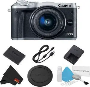 Canon EOS M6 Mirrorless Digital Camera with 15-45mm Lens (Silver) Basic Bundle - Intl Model