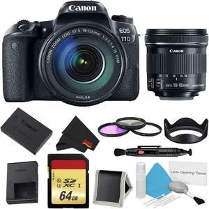 Canon EOS 77D DSLR Camera with 18-135mm Lens Bundle w/ 3 Piece Filter & Memory Kit + Bonus 10-18mm Lens (Intl Model)