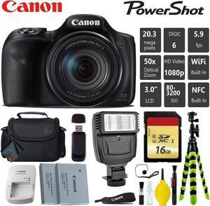 Canon PowerShot SX540 HS Digital Point and Shoot Camera + Extra Battery + Digital Flash + Camera Case + 16GB Class 10 Me