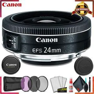 Canon EF-S 24MM F2.8 STM Camera Lens (International Model) + 3 Pcs Filter Kit + Cleaning Kit