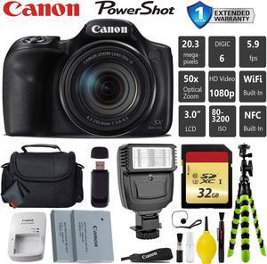 Canon PowerShot SX540 HS Digital Point and Shoot Camera + Extra Battery + Digital Flash + Camera Case + 32GB Class 10 Me