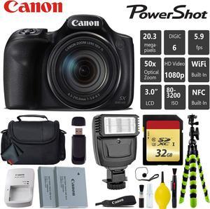 Canon PowerShot SX540 HS Digital Point and Shoot 20MP Camera + Extra Battery + Digital Flash + Camera Case + 32GB Class