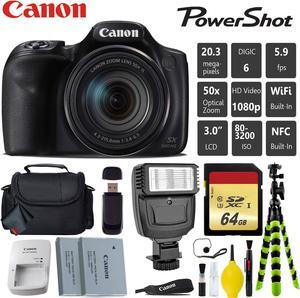 Canon PowerShot SX540 HS Digital Point and Shoot 20MP Camera + Extra Battery + Digital Flash + Camera Case + 64GB Class