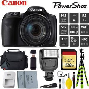 Canon PowerShot SX540 HS Digital Point and Shoot 20MP Camera + Extra Battery + Digital Flash + Camera Case + 128GB Class