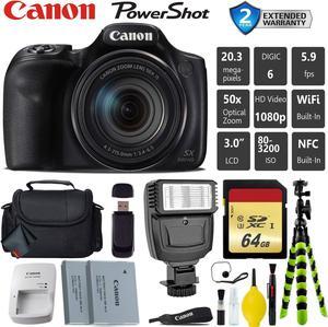 Canon PowerShot SX540 HS Digital Point and Shoot Camera + Extra Battery + Digital Flash + Camera Case + 64GB Class 10 Me