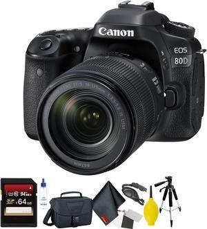 Canon EOS 80D DSLR Camera with 18-135mm Lens + 64GB Memory Card + Mega Accessory Kit + 2 Year Accidental Warranty