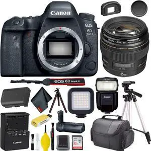 Canon EOS 6D Mark II DSLR Camera w/ 32GB Memory + Battery Grip + Flash Bundle