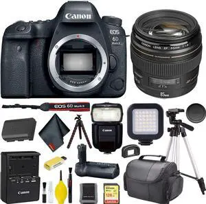 Canon EOS 6D Mark II DSLR Camera w/ 128GB Memory + Battery Grip + Flash Bundle