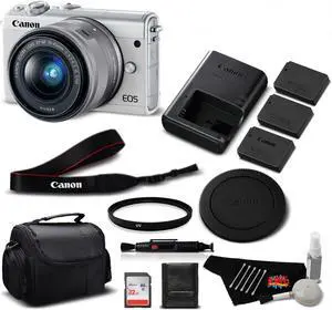 Canon EOS M100 Mirrorless Digital Camera with 15-45mm Lens (White) 2210C011 International Version - Professional Bundle