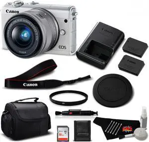 Canon EOS M100 Mirrorless Digital Camera with 15-45mm Lens (White) 2210C011 International Version - Standard Bundle