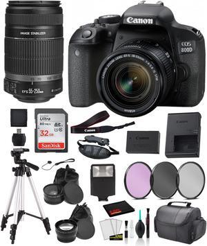 Canon EOS 800D (250mm Rebel T7i) 18-55mm IS STM and EF-S 55-Lens Bundle SanDisk 32gb + Filters + MORE - International