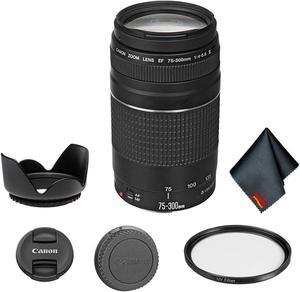 Canon EF 75300mm f456 III Telephoto Zoom Lens 6473A003 Bundle with Tulip Lens Hood  UV Filter  More