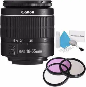 Canon EF-S 18-55mm f/3.5-5.6 III Lens (International Model) + 58mm 3 Piece Filter Kit + Deluxe Cleaning Kit