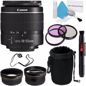Canon EF-S 18-55mm f/3.5-5.6 III Lens (International Model) + 58mm Wide Angle Lenses + 58mm 3 Piece Filter Kit + Deluxe