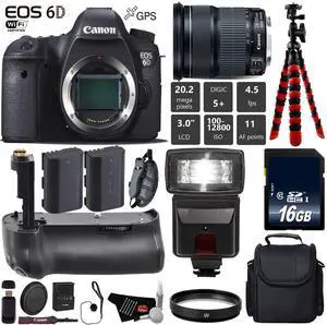 Canon EOS 6D DSLR Camera with 24-105mm is STM Lens + Professional Battery Grip + UV Protection Filter + Flash + Extra Ba