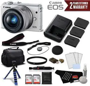 Canon EOS M100 Mirrorless Digital Camera with 15-45mm Lens (White) 2210C011 International Version - Deluxe Bundle