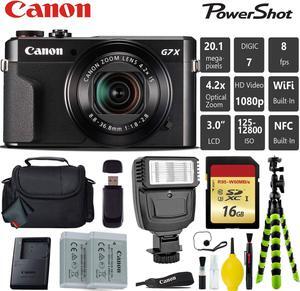 Canon PowerShot G7 X Mark II Point and Shoot Digital Camera + Extra Battery + Digital Flash + Camera Case + 16GB Class 1