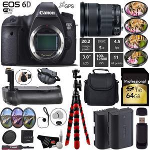 Canon EOS 6D DSLR Camera with 24-105mm is STM Lens + Professional Battery Grip + 4PC Macro Filter Kit + LED Kit + Extra