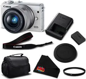 Canon EOS M100 Mirrorless Digital Camera with 15-45mm Lens (White) 2210C011 International Version - Essential Bundle