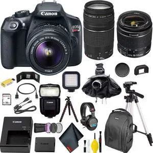 Canon EOS Rebel T6 DSLR Camera with 18-55mm Lens + 75-300mm Lens Pro Kit