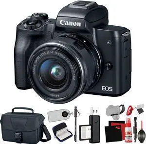 Canon EOS M50 Mirrorless Digital Camera with 15-45mm Lens (Black) (International Model) with Extra Accessory Bundle