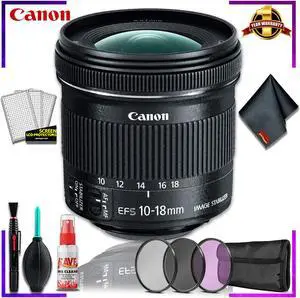 Canon EF-S 10-18mm f.4.5-5.6 is STM Lens (International Model) + 3pcs UV Lens Filter Kit + Cleaning Kit