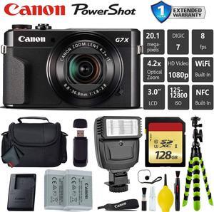 Canon PowerShot G7 X Mark II Point and Shoot Digital Camera + Extra Battery + Digital Flash + Camera Case + 128GB Class
