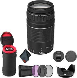 Canon EF 75300mm f456 III Telephoto Zoom Lens 6473A003 Bundle with Tulip Lens Hood  Filter Kit Lens Case  More
