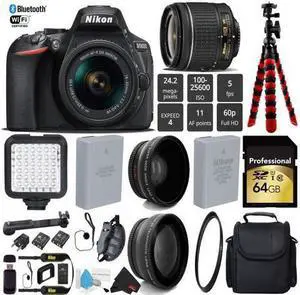 Nikon D5600 DSLR Wi-FI NFC 24.2MP DX CMOS Camera AF-P 18-55mm VR Lens + LED Light kit + UV Protection Lens Filter + 12 inch Flexible Tripod + Camera Case - (Intl Model)