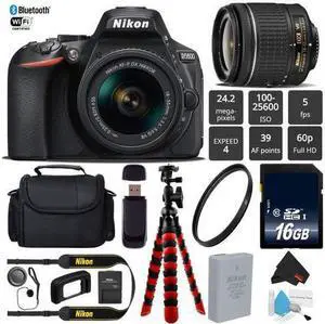 Nikon D5600 DSLR Wi-FI NFC 24.2MP DX CMOS Camera AF-P 18-55mm VR Lens + 12 inch Flexible Tripod + UV Protection Lens Filter + Camera Case - (Intl Model)