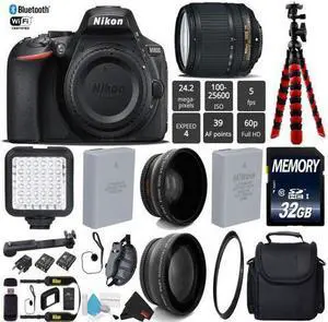 Nikon D5600 DSLR Wi-FI NFC 24.2MP DX CMOS Camera AF-S 18-140mm VR Lens + LED Light kit + 12 inch Flexible Tripod + UV Protection Lens Filter + Camera Case - (Intl Model)