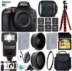 Nikon D5600 DSLR Wi-FI NFC 24.2MP DX CMOS Camera AF-S 18-140mm VR Lens + Digital Slave SLR Flash + UV Protection Lens Filter + 12 inch Flexible Tripod + Camera Case - (Intl Model)