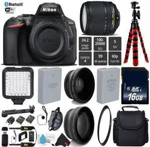 Nikon D5600 DSLR Wi-FI NFC 24.2MP DX CMOS Camera AF-S 18-140mm VR Lens + UV Protection Lens Filter + LED Light kit + 12 inch Flexible Tripod + Camera Case - (Intl Model)